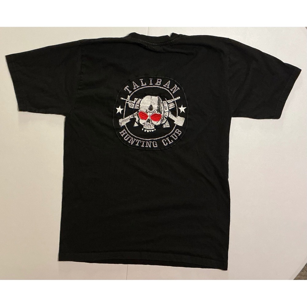 VTG Y2K Naseem Taliban Hunting Club T-Shirt Mens XL (Fits L)‎ Blk Skull Military